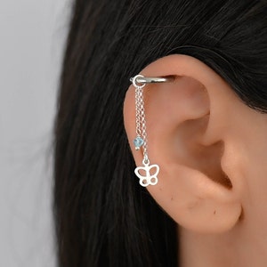 Butterfly Helix Chain Earring, Helix Earring, Helix Piercing Chain, Helix Dangle Hoop Earring, Helix Hoop with Charm, Cartilage Hoop