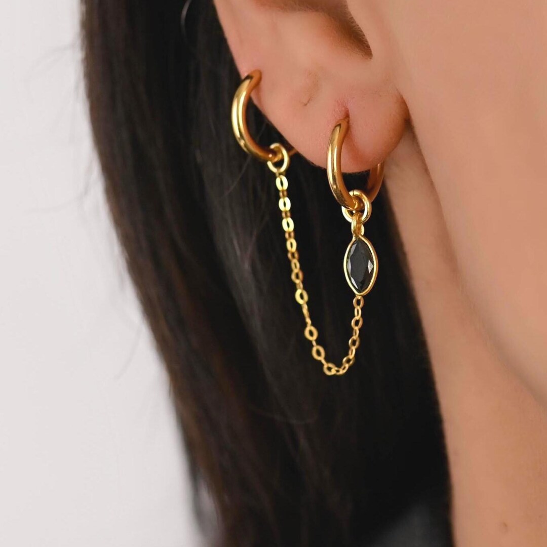 Chain Loop Piercing, Double Piercing Earrings, Chain Loop Earplug ...