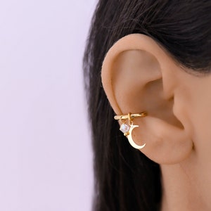 Cartilage Hoop Moon, Cartilage Piercing  Hoop, Dangle Cartilage Hoop Earring with Charm, Conch Piercing Hoop Earring, Cartilage Jewelry