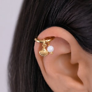 Helix Shell Earring, Helix Earring, Helix Piercing Gold, Helix Hoop Earring Gold, Helix Moonstone, Cartilage Hoop Earring, Helix Jewelry