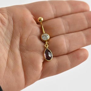 Dangle Gold Purple Amethyst Teardrop Belly Button Ring, Belly Button Rings, Gold Belly Piercing, Belly Button Ring Gold Dangle
