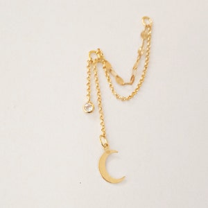 Dangle Gold Earring Chain Moon Charm, Earring Chain, Helix Chain, Cartilage Chain Piercing, Connector Earring Attatchment, Hoop with chain
