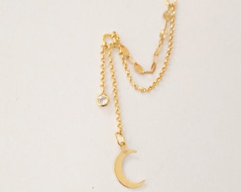 Dangle Gold Earring Chain Moon Charm, Earring Chain, Helix Chain, Cartilage Chain Piercing, Connector Earring Attatchment, Hoop with chain