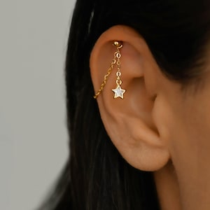Versteckte Helix Doppelkette baumeln, Helix Kette, Ketten Piercing, Helix Ohrring Kette Gold, Knorpel Kette, versteckt Helix Piercing Stern