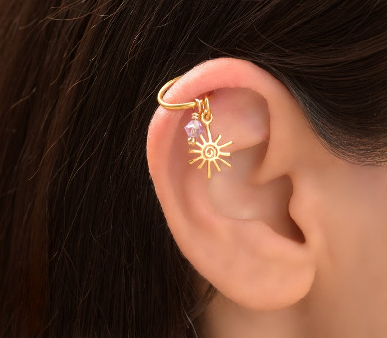 Gold Helix Piercing Hoop Helix Earring Cartilage Hoop Earing Cartilage Piercing Sun Helix Hoop Earring Ear Piercing Gold
