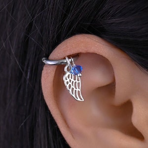 Helix Wing Earring, Helix Earring, Helix Piercing Hoop, Cartilage Hoop Wing Earring, Helix Huggie Dangle Earring, Helix Hoop with Charm