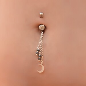 Belly Piercing Moon, Belly Button Rings, Belly Rings Dangle, Moonstone Belly Ring, Navel Piercing, Belly Ring Beaded, Belly Button Jewelry image 3