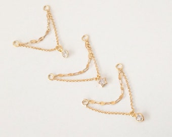 Dangle Gold Earring Chain Charm, Earring Chain, Helix Chain, Cartilage Double Chain Piercing, Chain for Studs, Earring  Connector