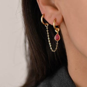 Double Piercing Chain Earring Set, Dangle Gold Chain Earrings, Dangle Gold Earring Chain Charm,  Hoop Earring Chain Charms, Piercing Chain