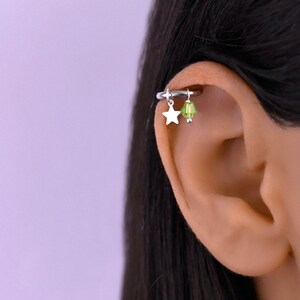 Helix Tiny Star Charm, Helix Earring, Helix Piercing Hoop, Cartilage Hoop Earring, Helix Huggie Dangle Earring, Helix Hoop with Charm