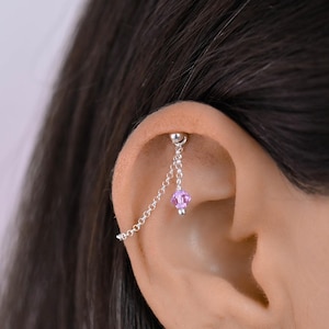 Dangle Silver Helix Chain Crystal, Silver Earring Chain, Helix Piercing Chain, Dangle Earring Chain Gem, Cartilage Piercing Chain