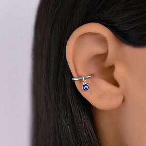 Evil Eye Conch, Conch Hoop Earring, Conch Piercing Hoop, Cute Conch Hoop Earring, Conch with Charm, Cartilage Hoop Earring, Conch Jewelry