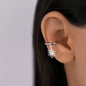 Sun Conch, Conch Hoop Earring, Conch Piercing Hoop, Conch with Charm, Sun Ear Piercing, Cartilage Hoop Earring, Conch Jewelry