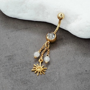Gold Sun Belly Ring, Dangle Belly Button Rings, Gold Belly Button Rings, Gold Sun Belly Piercing, Belly Button Jewelry