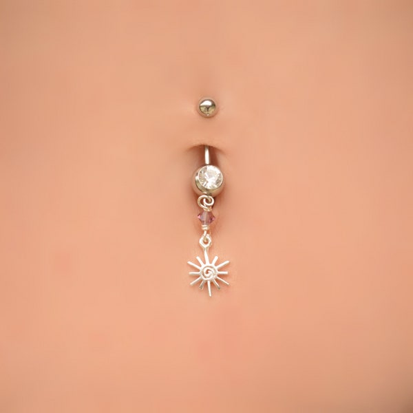 Dainty Sun Belly Rings Dangle, Belly Button Rings Dangle, Belly Button Rings, Anillo del ombligo, Belly Ring, Belly Piercing Sun, Belly Ring Dangle