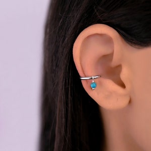 Turquoise Conch, Conch Hoop Earring, Conch Piercing Hoop, Conch with stone bead, Cartilage Hoop Earring, Surgical Steel Conch, Conch Jewelry
