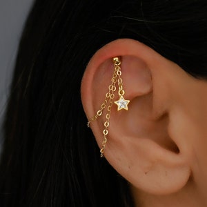 Versteckte Helix Kette, Helix Kette, CZ Stern Helix Kette, Knorpel Piercing Kette, Doppel Gold Helix Kette, versteckter Helix Schmuck