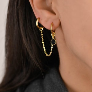 Double Piercing Chain Earring Set, Dangle Gold Earring Chain Charm,  Chain Hoop Earrings, Hoop Earring Chain Charms, Piercing Chain
