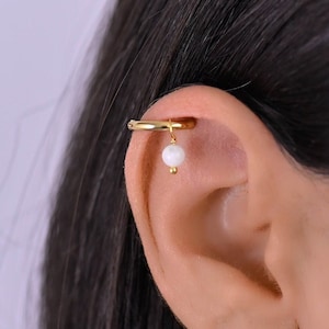 Moonstone Helix Hoop, Helix Earring, Gold Helix Piercing Hoop, Helix Hoop with Bead, Cartilage Hoop Earring, Helix Jewelry