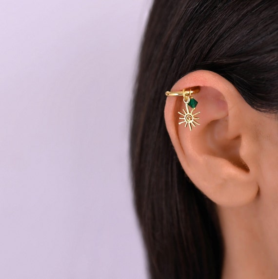 Gemstone Helix Piercing Earring | 14k Gold Flat Back Stud – Two of Most