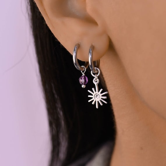 Huggie hoop earrings with charm set deals