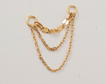 Hangende drievoudige conch-piercingketting goud, conch-oorbelketting, industriële piercingketting goud, helix-oorbelketting, conch-piercingsieraden