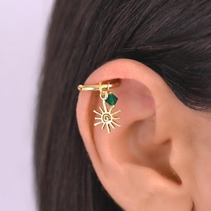 Sun Helix Piercing Hoop, Helix Hoop with Charm, Helix Earring, Cartilage Piercing, Cartilage Hoop Earing, Gold Helix Hoop Earring