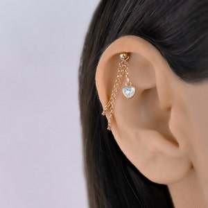 Hidden Helix Heart Chain, Helix Earring Chain, Double Helix Chain, Dangle Cartilage Earring Chain, Helix Piercing Chain Charm, Helix Jewelry
