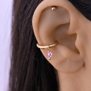 Conch Crystal Hoop Piercing, Conch Piercing, Cartilage Hoop Earring, Dangle Charm Cartilage Hoop Earring, Conch Huggie, Conch Jewelry
