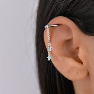 Helix Hoop Chain, Helix Earring, Helix Piercing Chain, Dangle Helix Earring Blue Crystal, Conch Hoop Chain, Cartilage Hoop Chain Earring