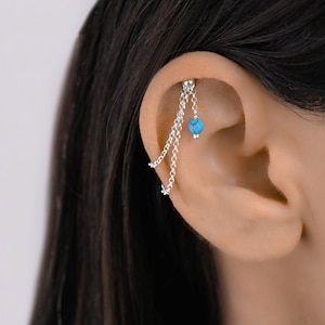Versteckte Helix Manschette Kette Piercing, Helix Ohrring Kette, baumeln Helix Türkis Charme, Knorpel Piercing, vertikal versteckter Helix Schmuck