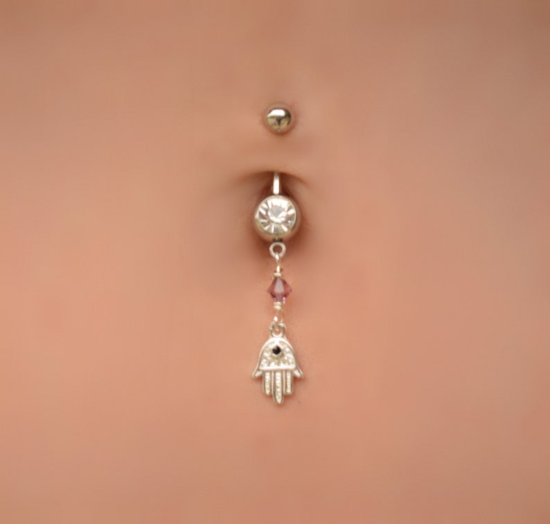 Hamsa Belly Piercing Dangle Belly Ring Crystal Belly Button Rings Navel Ring Navel Jewelry Belly Button Jewelry Belly Ring Boho