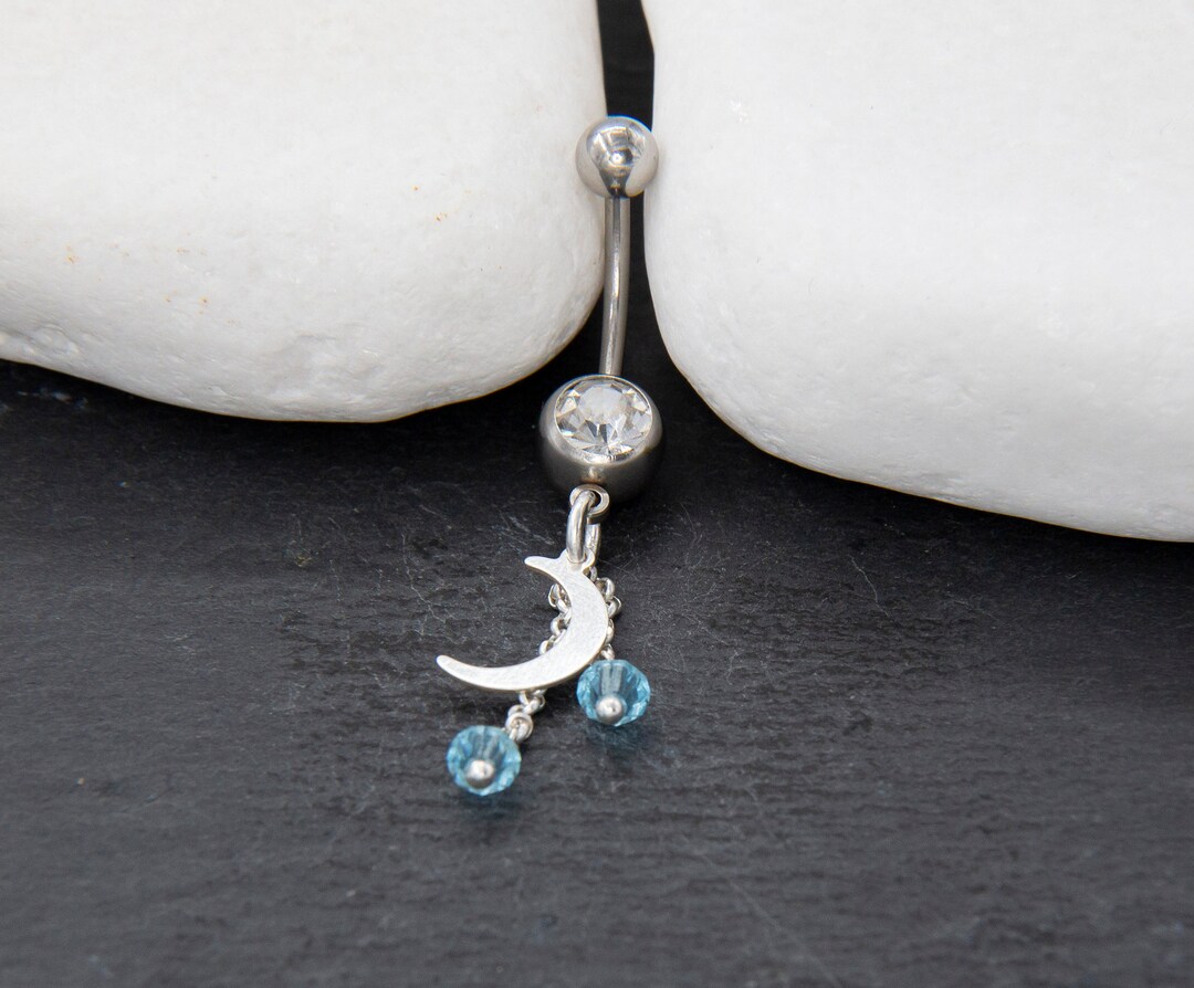 Moon Belly Ring, Belly Button Rings, Dangle Belly Ring Moon, Belly