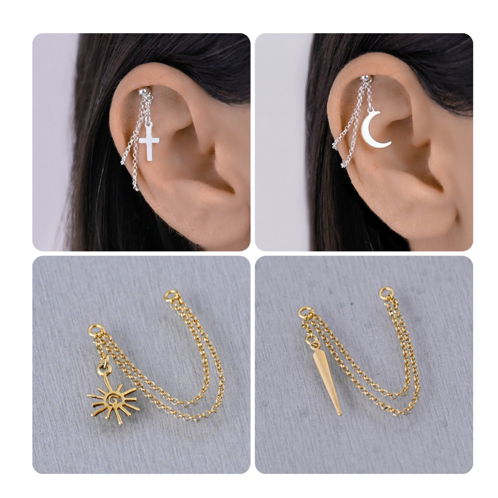 Vertical Helix Cuff Chain Piercing, Helix Piercing, Dangle Helix Chain ...