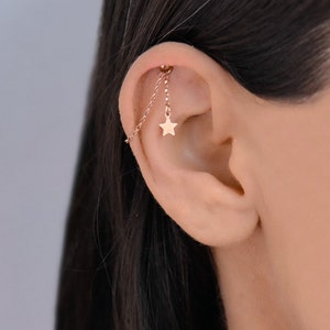 Catena a stella con elica nascosta, catena per orecchini con elica, catena per piercing con elica, elica boho pendente, elica verticale, gioielli con elica nascosta