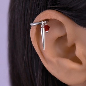 Dangle Helix Spike Hoop, Helix Earring, Piercing Helix Hoop, Cartilage Hoop Spike Earring, Helix Hoop with Charm, Helix Piercing Huggie