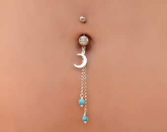 Anneau nombril lune, piercing ventre, anneaux nombril pendants, anneau nombril, anneau ventre, anneau nombril argent, bijoux nombril