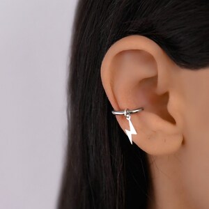 Lightning Bolt Conch, Conch Hoop Earring, Conch Piercing Hoop, Conch with Charm, Cartilage Hoop Earring, Conch Jewelry