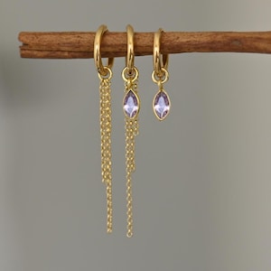 Set of Gold Huggies, 3 earring stack Gold, Earring Stack Set of 3 Gold Hoops, Huggie Earring Charms, Hoop Earrings with Charm
