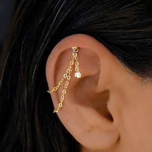 Or hélice cachée, chaîne hélicoïdale, pendentif chaîne double hélice, hélice de charme CZ, chaîne de cartilage, bijoux de cartilage, bijoux hélice cachée