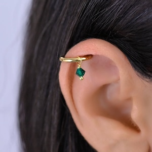 Aro de hélice delicado de oro con cristales, pendiente de hélice, piercing de aro de hélice de oro, piercing de cartílago, pendiente de aro de cartílago, joyería de hélice