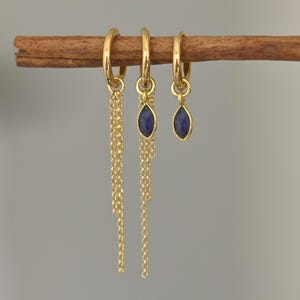 3 earring stack Gold gemstone, Earring Stack Set of 3 Gold Hoops, Huggie Earring Charms, Hoop Earrings with Charm, Stacking Earring Set