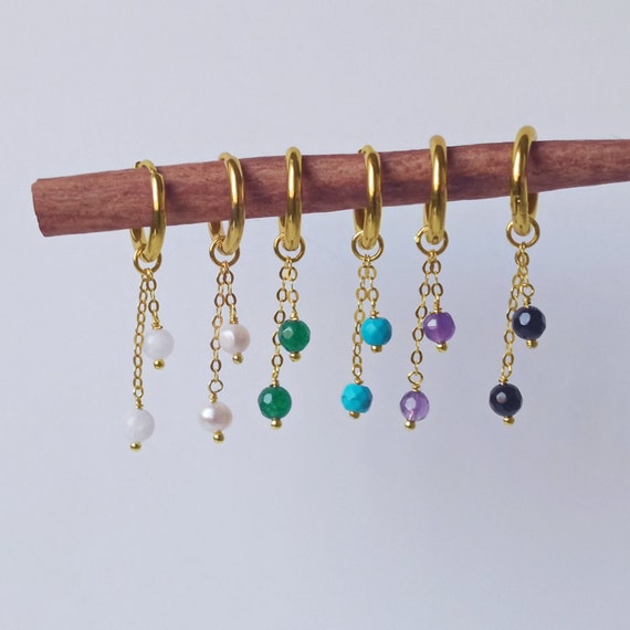 Boucles D'oreilles Pendantes Faites Main - Perles Et Breloque Dorée, Fermoir Dormeuse - Neuf Sans Boîte