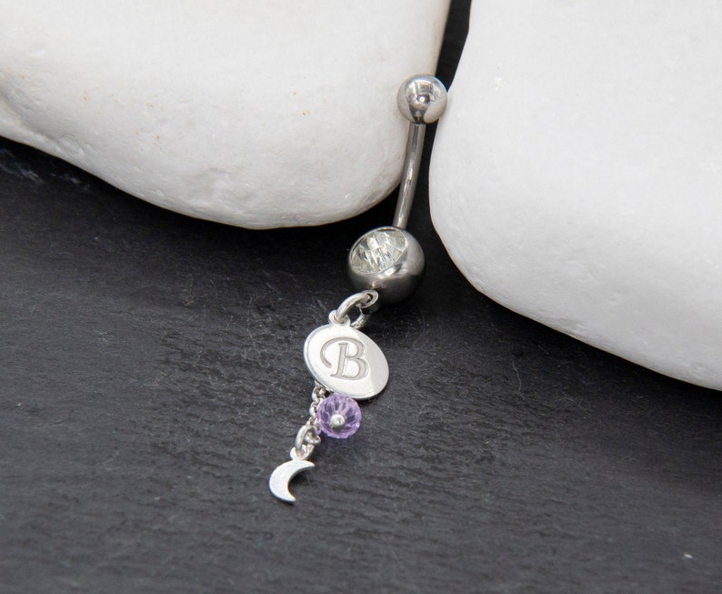 Dainty Belly Button Rings Dangle Belly Button Rings Letter Etsy