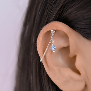 Silver Helix Chain Crystal, Helix Earring Chain, Helix Piercing Chain, Silver Earring Chain Gem, Cartilage Piercing Chain