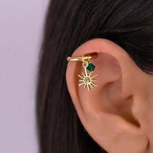 Chicearrings, Helix Earring, Sun Helix Hoop Earring, Helix Piercing Gold Hoop, Helix Charm Earrings, Sun Cartilage Ear Piercing