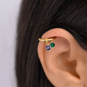 Aro de hélice con forma de ojo malvado, pendiente de hélice, aro de oro para piercing de hélice, pendientes con dije de hélice, pendiente de aro para cartílago