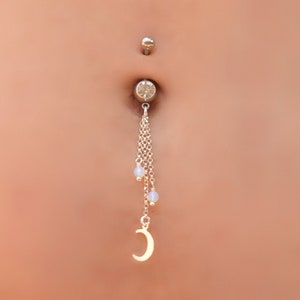 Belly Piercing Moon, Belly Button Rings, Belly Rings Dangle, Moonstone Belly Ring, Navel Piercing, Belly Ring Beaded, Belly Button Jewelry image 1