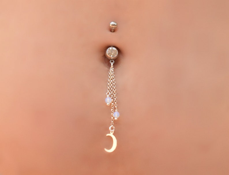 Belly Piercing Moon, Belly Button Rings, Belly Rings Dangle, Moonstone Belly Ring, Navel Piercing, Belly Ring Beaded, Belly Button Jewelry image 1