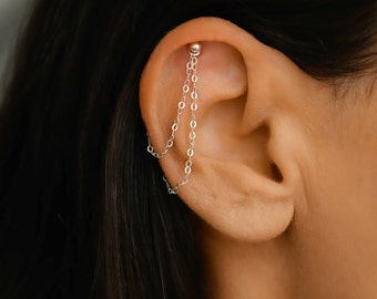 Helix Chain Silver, Helix, Earring Chain Sterling Silver, Earring Chain Dangle, Double Piercing Chain, Chain Ear Jacket, Helix Jewelry